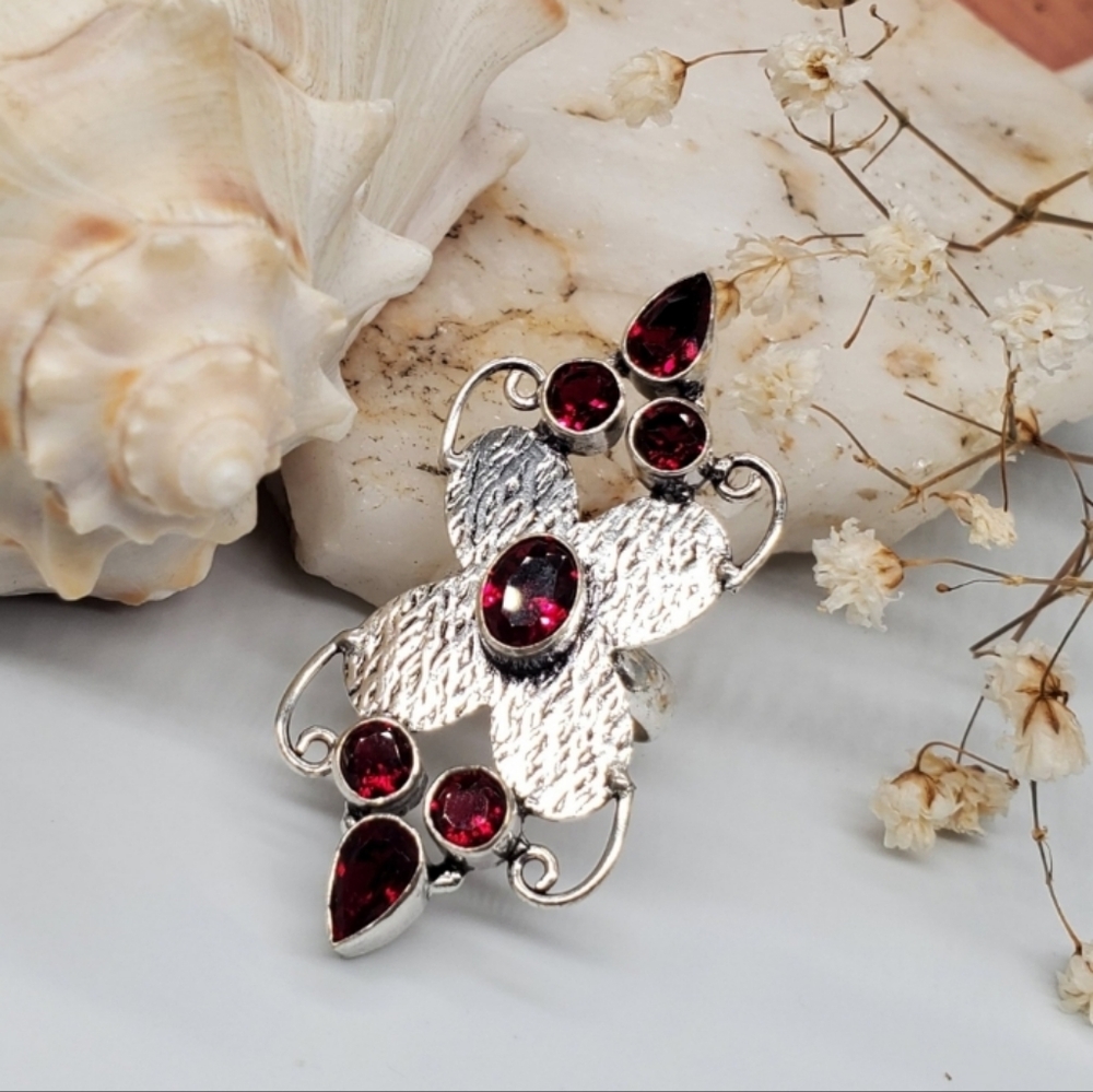 ❤️ Big Silver Ring 925 Cocktail Statement Red Cherry Quartz Stone Silver Jewelry
